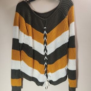 Caren Sport Chevron V-Neck Sweater - Mustard, White, Black